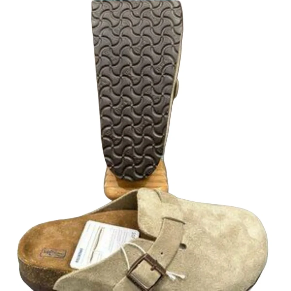 Birkenstock Soft Footbed Suede Clogs in Beige - Picture 4 of 5